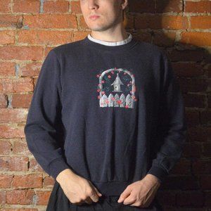 Vintage Embroidered Floral Birdhouse Sweatshirt
